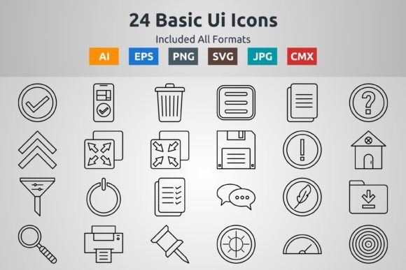 24 Basic UI Outline Icons