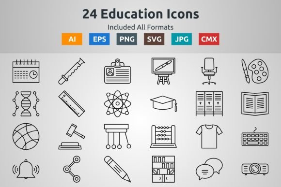24 Education Outline Icons Graphics