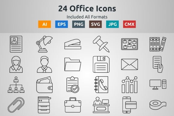 24 Seo Office Icons for Graphic Design