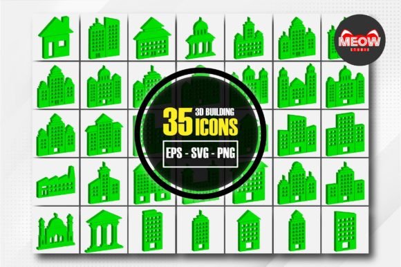 3D Modern Building Icon Set: Graphics & Icons for Digital Publishing