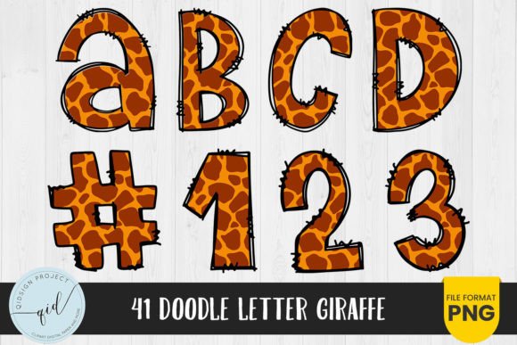 41 Giraffe Doodle Letters and Numbers Graphics