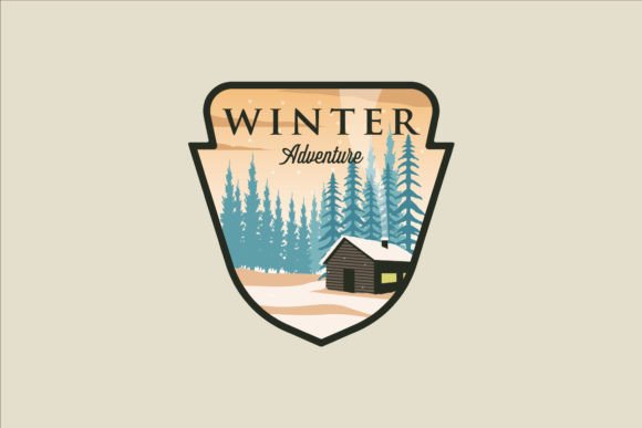 Cabin or Cottage at Winter Logo Graphics