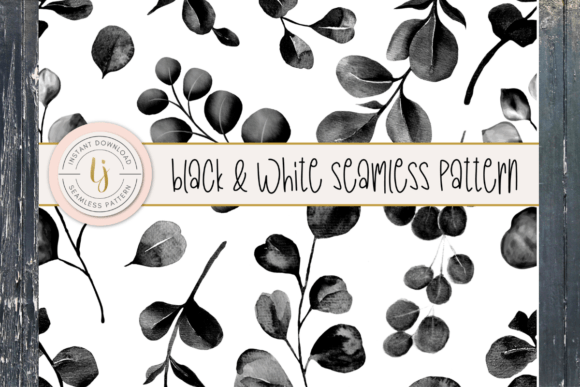 Dark Watercolor Eucalyptus Pattern for Graphics and Patterns