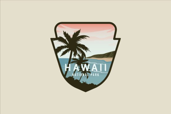 Hawaii Beach Emblem Vector Logo Design