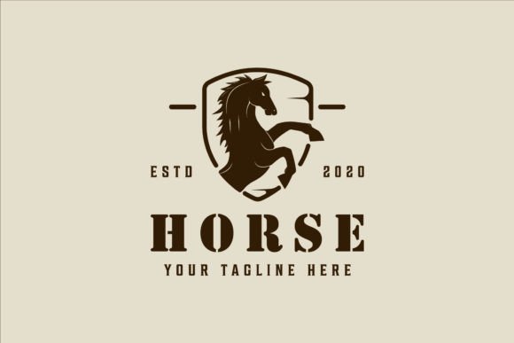 Horse Jumping on Shield Emblem Logo