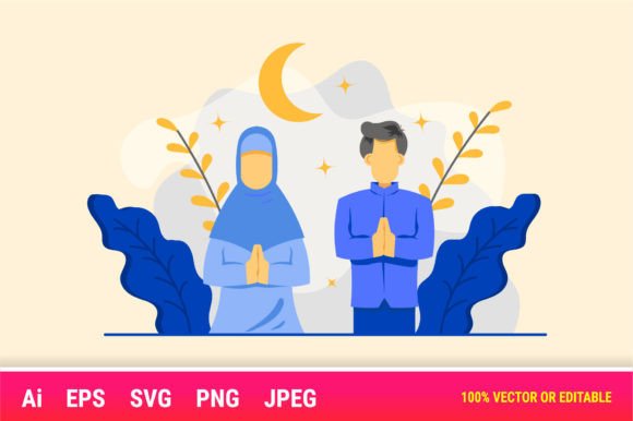 Moslem Couple Salam Cartoon Graphics