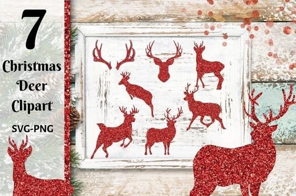 Red Glitter Christmas Deer Clipart: Graphics & Illustrations for Holiday Content