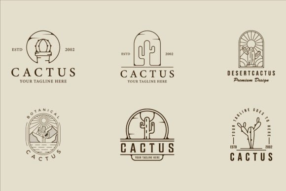 Set of Cactus Line Art Logo Vector: Graphics and Logos for Modern Design