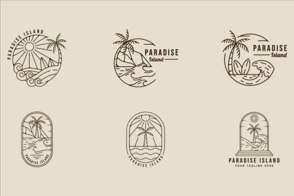 Set of Palm Tree Logo Line Art Vector: Graphics and Logos for Local Business